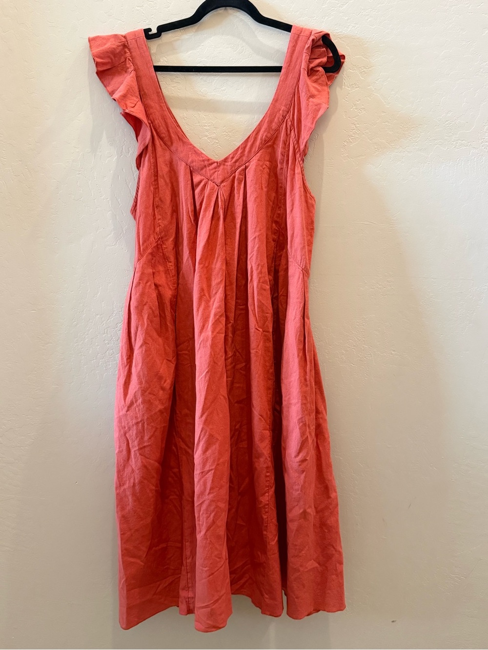 Free People Coral V-Neck Ruffle Sleeve Midi Dress